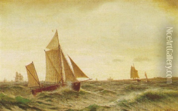 Marine Med Sejlskibe, I Baggrunden Kronborg Oil Painting - Christian Frederic Eckardt