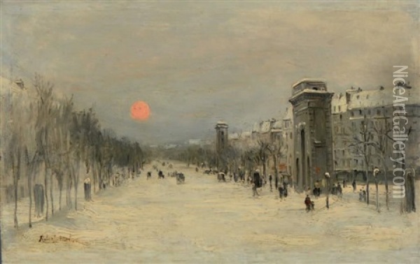 Les Grands Boulevards, Hiver Oil Painting - Robert Charles Gustave Laurens Mols