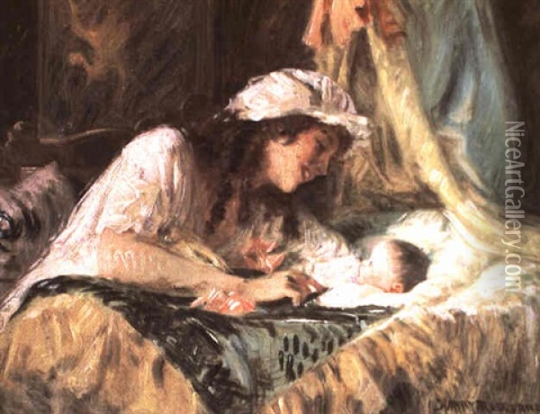 Mother And Child Oil Painting - Harry Herman Roseland