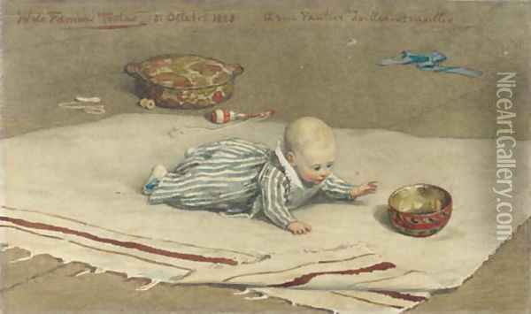 The artist's son, Henri Baudouin, playing on a rug Oil Painting - Willem De Famars Testas
