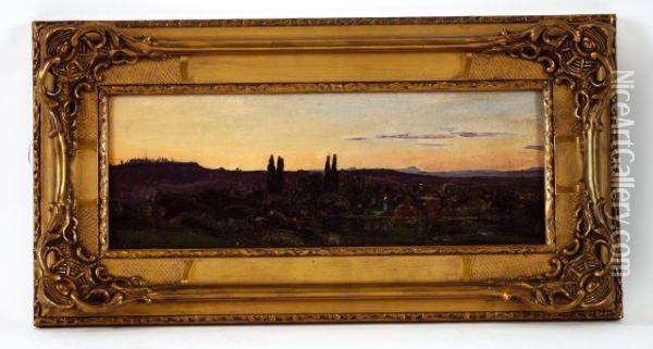 Paysage. Huile Sur Toilesignee. 15x39,5 Cm. Bg Oil Painting - Antoine Vollon