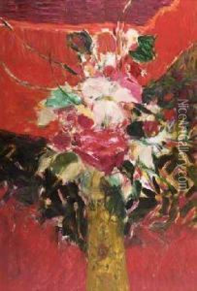 Flowers In A Yellow Vase Oil Painting - John Rennie MacKenzie Houston