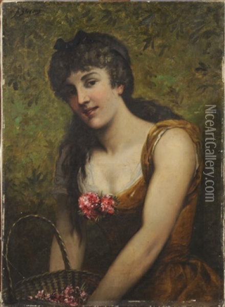 Jeune Femme Au Decollete Fleuri Oil Painting - Agapit Stevens