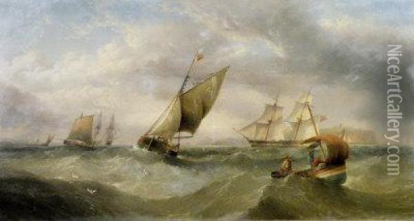 Shipping Off The Yorkshire Coast Oil Painting - Henry Redmore
