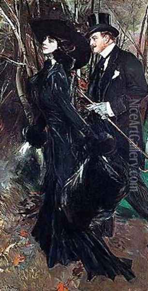 Walking in the Bois de Boulogne Oil Painting - Giovanni Boldini