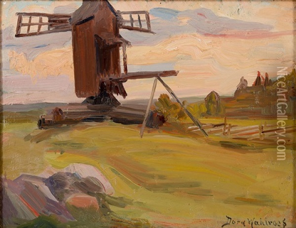 Old Windmill Oil Painting - Dora Wahlroos
