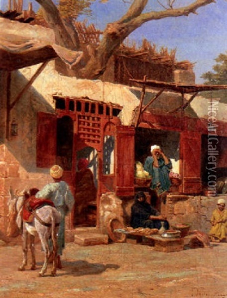 Arab Street Vendors Oil Painting - Paul Dominique Philippoteaux