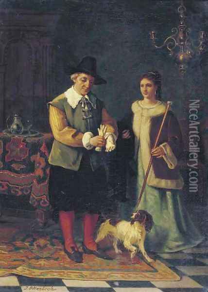 Taking the dog for a walk Oil Painting - Jacobus Hermanus Otterbeek