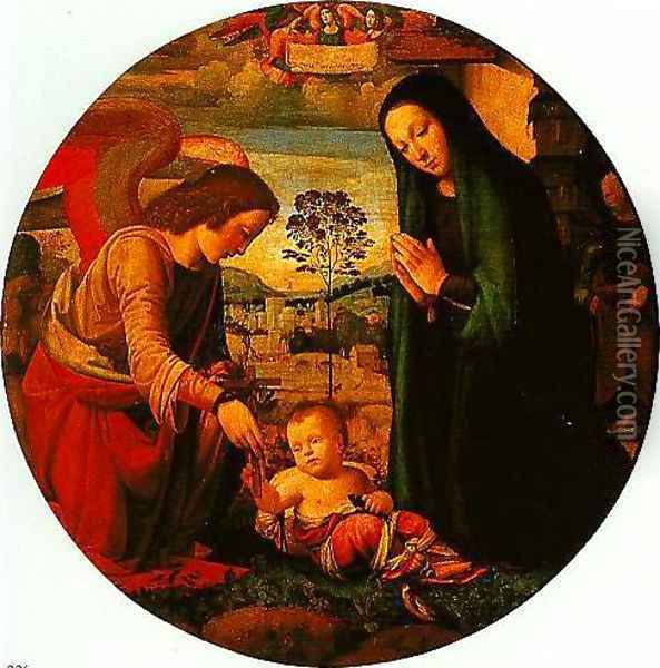 The Adoration of the Child with an Angel Oil Painting - dei Fiori (Nuzzi) Mario