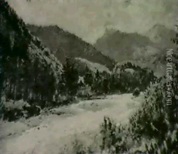 Vue D'une Riviere Des Alpes Bernoises, 1910 Oil Painting - Albert Charpentier