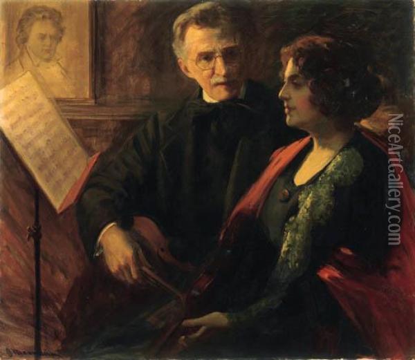 The Music Lesson Oil Painting - Jean Mannheim