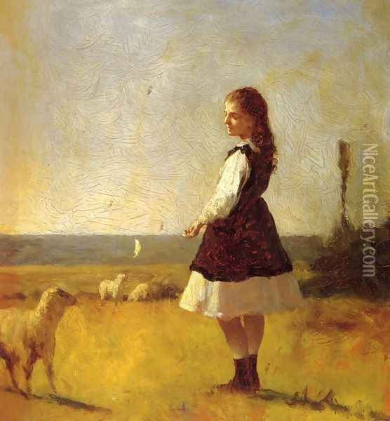Feeding the Lamb Oil Painting - Eastman Johnson