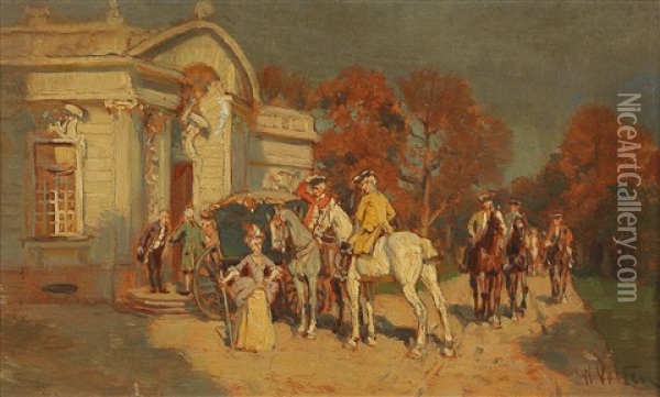 Departure Of The Coach Oil Painting - Wilhelm Velten