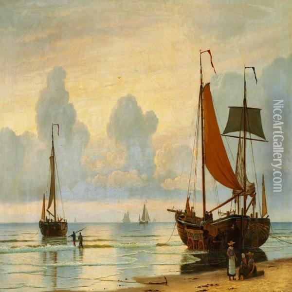 View Of A Beach In Brittany Oil Painting - Christian Vigilius Blache