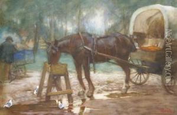 A Break From Work Oil Painting - Ferdinand Oldewelt