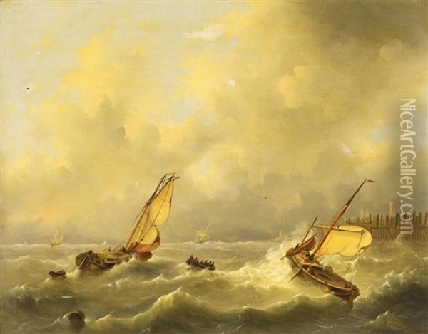 Boote Auf Sturmischer See Oil Painting - Govert Van Emmerik