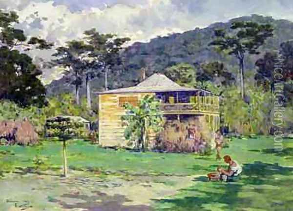 Vailima 1892 home of Robert Louis Stevenson on Samoa Oil Painting - Count Girolamo Pieri Nerli