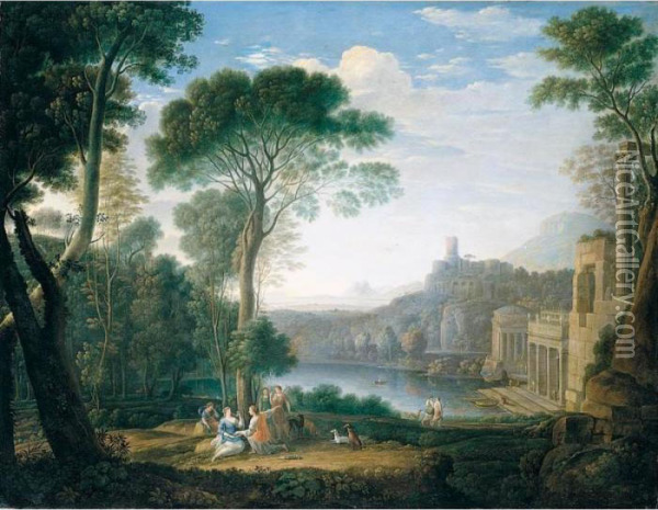 A Classical Landscape With The Nymph Egeria Mourning For Numa Oil Painting - Hendrik Frans Van Lint