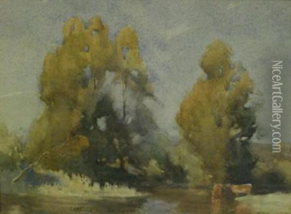 Lake With Cattle Drinking Oil Painting - Carlyle Jackson