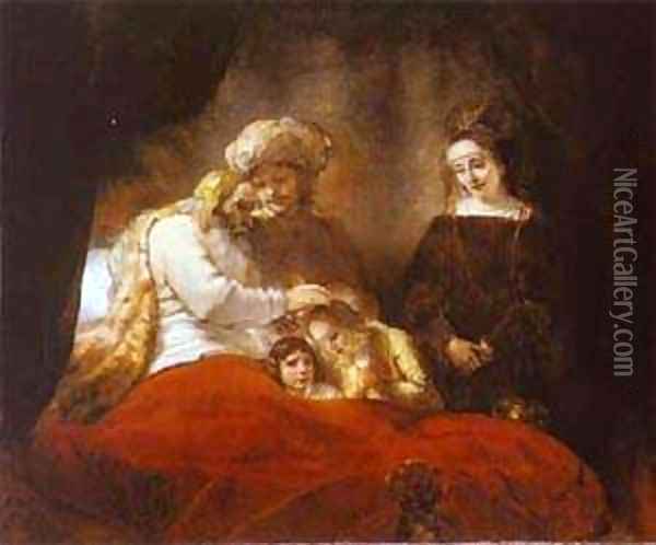 Jacob Blessing The Sons Of Joseph 1656 Oil Painting - Harmenszoon van Rijn Rembrandt
