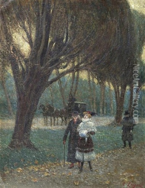 Bois De Boulogne, Paris Oil Painting - Emilio Longoni