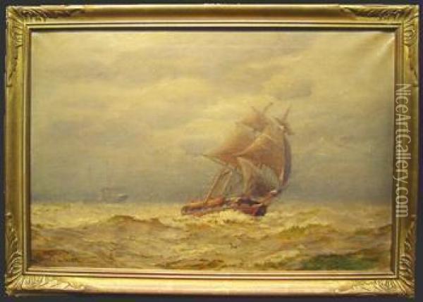 Ship In Rough Seas Oil Painting - James Gale Tyler