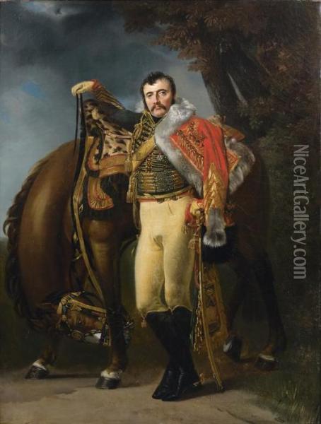 Portrait Du Colonel Comte Claude-etienne Guyot (1768 - 1837) Et Son
Cheval Oil Painting - Antoine-Jean Gros