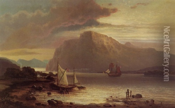 Romantische Fjordlandschaft Mit Danischem Fischerboot Im Abendlicht Oil Painting - Carl (Baron von) Hafften