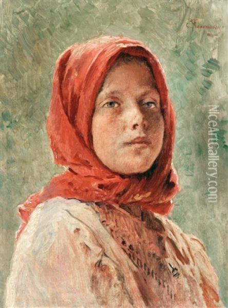 A Peasant Girl Oil Painting - Vladimir Egorovich Makovsky