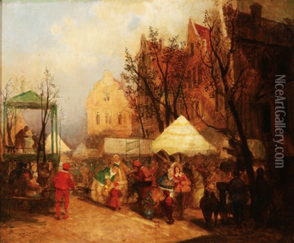 An Old Market Scene Oil Painting - Carl Duxa