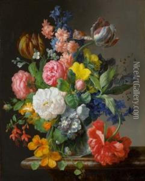 Blumenstrauss. 1841. Oil Painting - Josef Lauer