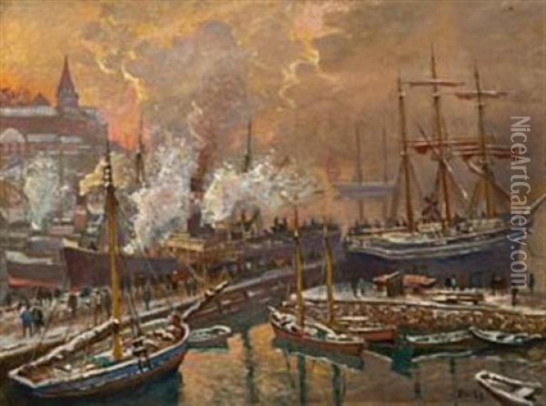 Seilskuter Og Dampbater Ved Akershus Festning Oil Painting - Karl Edvard Diriks