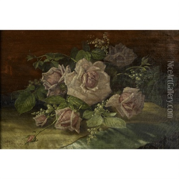 Still Life With Roses And Lily-of-the-valley Oil Painting - Edward Chalmers Leavitt