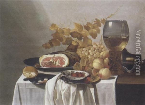 Nature Morte Au Verre De Vin Du Rhin Oil Painting - Cornelis Cruys