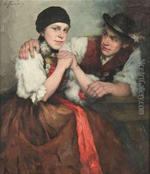 Ein Junges Paar In Dachauer Tracht Oil Painting - Robert Frank-Krauss