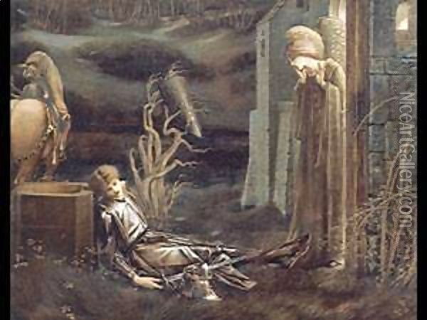 The Dream of Launcelot at the Chapel of the San Graal 2 Oil Painting - Sir Edward Coley Burne-Jones