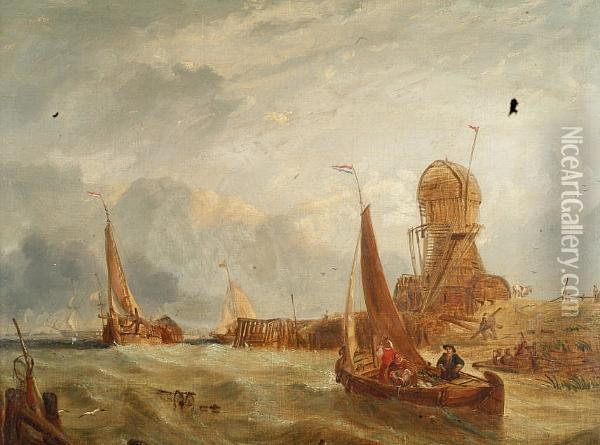 Fishing Vessels Off A Harbour Mouth Oil Painting - William Clarkson Stanfield