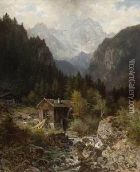 Sagemuhle Am Gebirgsbach. Oil Painting - Henri Louis Ludwig