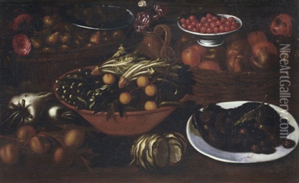 Natura Morta Con Frutta E Verdura Oil Painting - Bartolomeo Arbotoni
