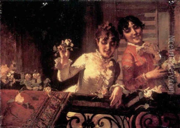 On The Balcony Oil Painting - Virgilio Ripari