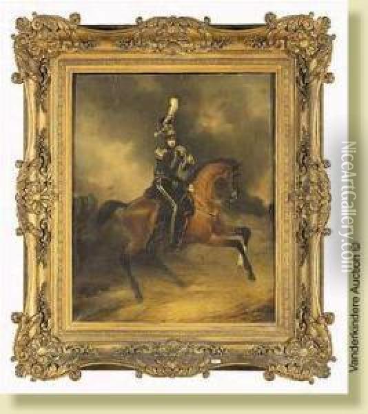 Portrait Du Colonel Guisber A Cheval, Fondateur Dupremier Regiment Des Guides Oil Painting - Jacobus Josephus Eeckhout