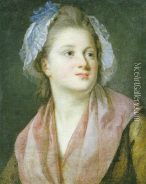 Portrait D'une Jeune Femme Au Fichu Rose Oil Painting - Jeanne-Philiberte Ledoux