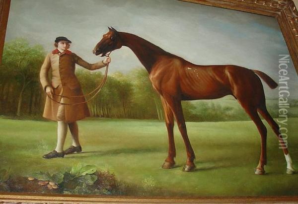 A Chestnut Horse And Groom Oil Painting - George Stubbs
