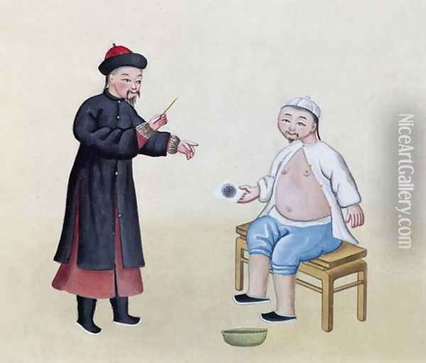 An Acupuncturist with his patient, c.1785 Oil Painting - Anonymous Artist