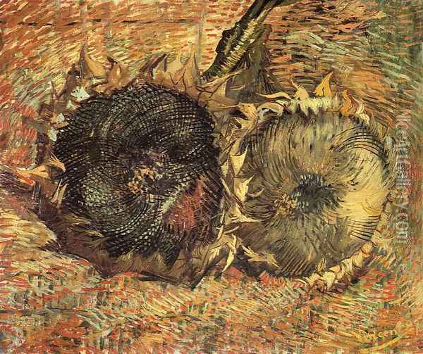 Still Life with Two Sunflowers Oil Painting - Vincent Van Gogh