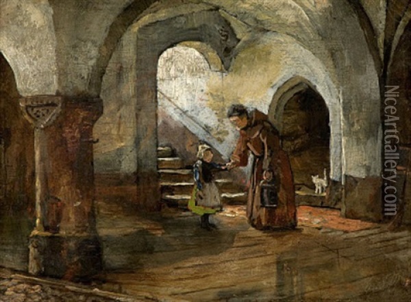 Klosterszene Oil Painting - Wilhelm von Lindenschmit the Younger
