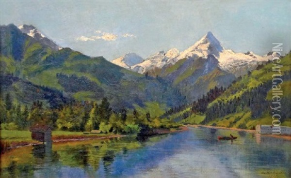 Lac De Montagne Enneigee Oil Painting - Vartan Makokian