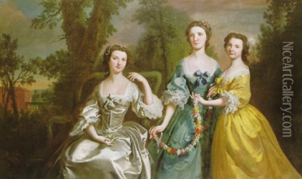 Portrait Of Martha, Elizabeth And Mary Kenrick Oil Painting - Joseph Highmore