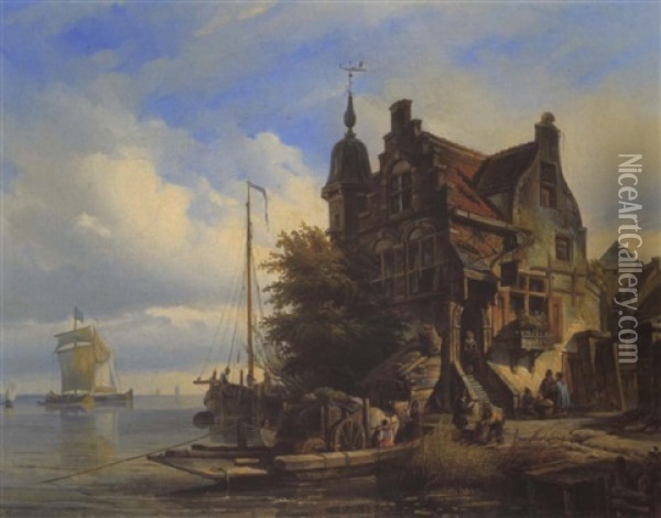 Ankunft Der Fahre Oil Painting - Elias Pieter van Bommel
