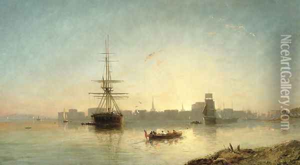 View of the Thames Estuary with Shipping Oil Painting - William Adolphu Knell